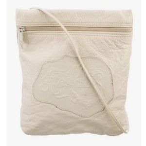 Carlos Falchi Luxury Ivory Messenger Bag Leather Shoulder Strap Zipper Closure